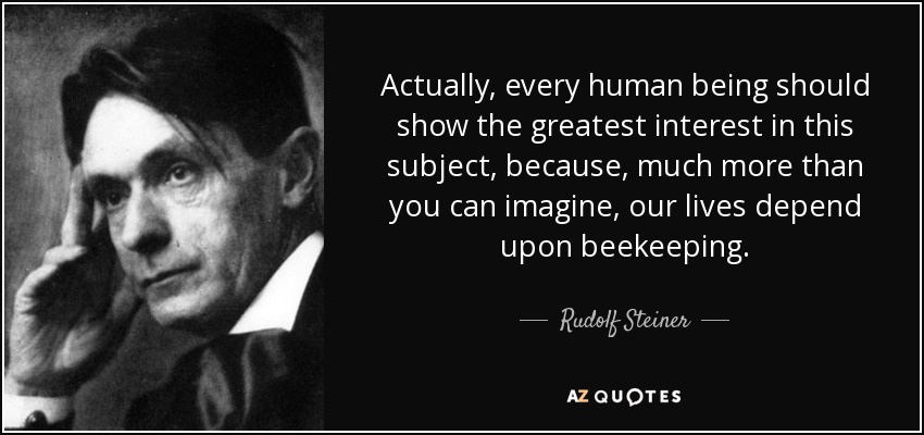 Actually, every human being should show the greatest interest in this subject, because, much more than you can imagine, our lives depend upon beekeeping. - Rudolf Steiner