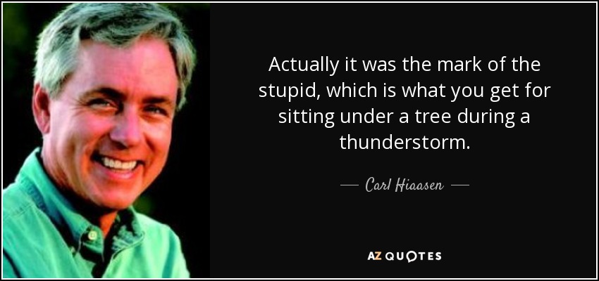 Actually it was the mark of the stupid, which is what you get for sitting under a tree during a thunderstorm. - Carl Hiaasen