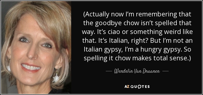 (Actually now I’m remembering that the goodbye chow isn’t spelled that way. It’s ciao or something weird like that. It’s Italian, right? But I’m not an Italian gypsy, I’m a hungry gypsy. So spelling it chow makes total sense.) - Wendelin Van Draanen