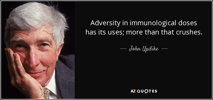 Adversity in immunological doses has its uses; more than that crushes. - John Updike