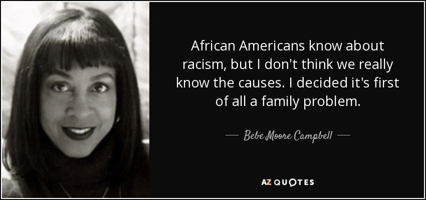 African Americans know about racism, but I don't think we really know the causes. I decided it's first of all a family problem. - Bebe Moore Campbell