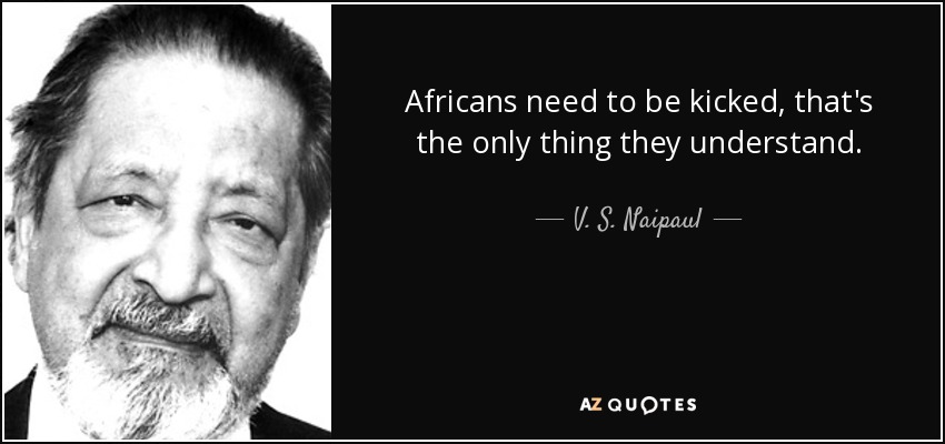 Africans need to be kicked, that's the only thing they understand. - V. S. Naipaul
