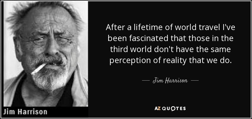 After a lifetime of world travel I've been fascinated that those in the third world don't have the same perception of reality that we do. - Jim Harrison