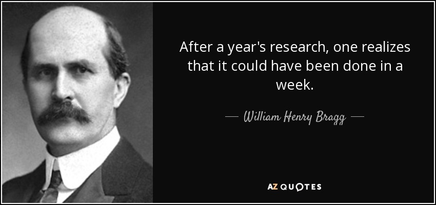 After a year's research, one realizes that it could have been done in a week. - William Henry Bragg