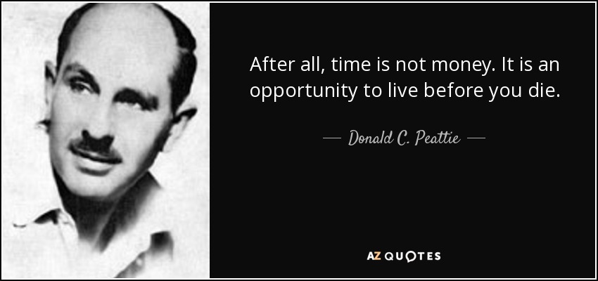 After all, time is not money. It is an opportunity to live before you die. - Donald C. Peattie