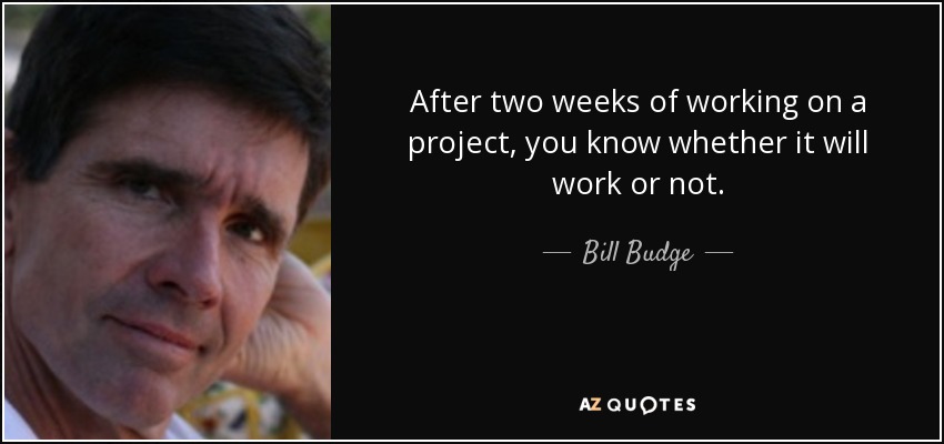 After two weeks of working on a project, you know whether it will work or not. - Bill Budge