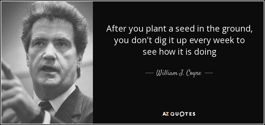 After you plant a seed in the ground, you don't dig it up every week to see how it is doing - William J. Coyne