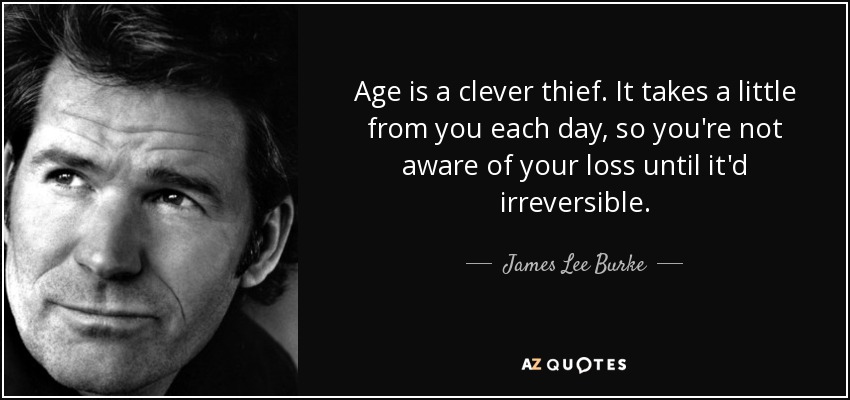 Age is a clever thief. It takes a little from you each day, so you're not aware of your loss until it'd irreversible. - James Lee Burke