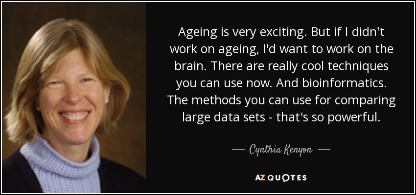 Ageing is very exciting. But if I didn't work on ageing, I'd want to work on the brain. There are really cool techniques you can use now. And bioinformatics. The methods you can use for comparing large data sets - that's so powerful. - Cynthia Kenyon