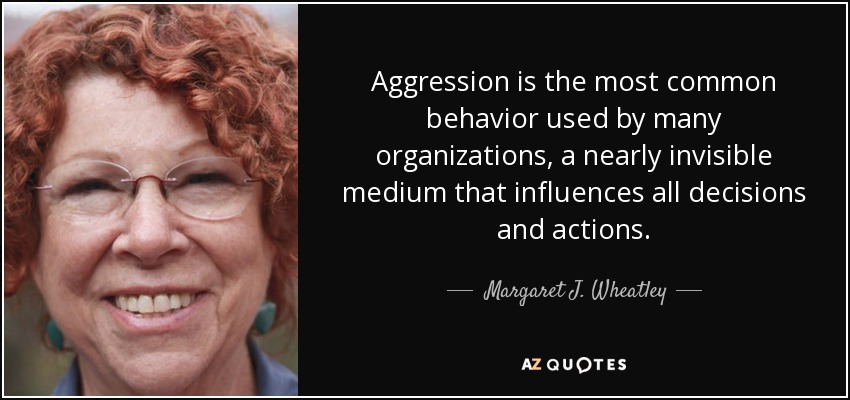 Aggression is the most common behavior used by many organizations, a nearly invisible medium that influences all decisions and actions. - Margaret J. Wheatley