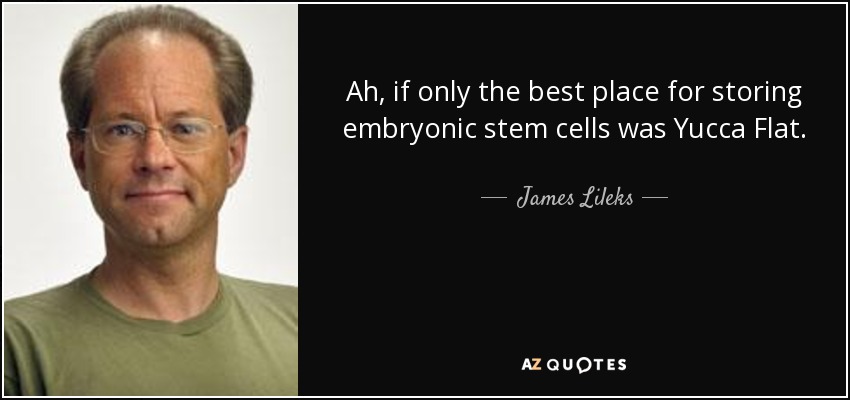 Ah, if only the best place for storing embryonic stem cells was Yucca Flat. - James Lileks