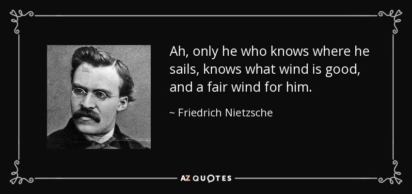 Ah, only he who knows where he sails, knows what wind is good, and a fair wind for him. - Friedrich Nietzsche