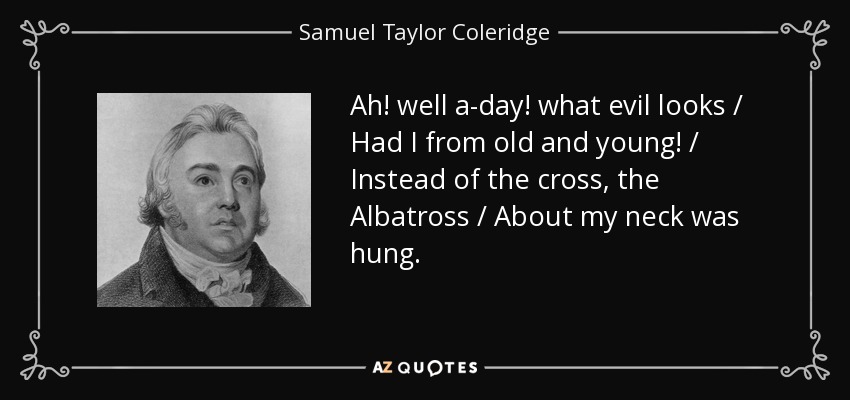 Ah! well a-day! what evil looks / Had I from old and young! / Instead of the cross, the Albatross / About my neck was hung. - Samuel Taylor Coleridge