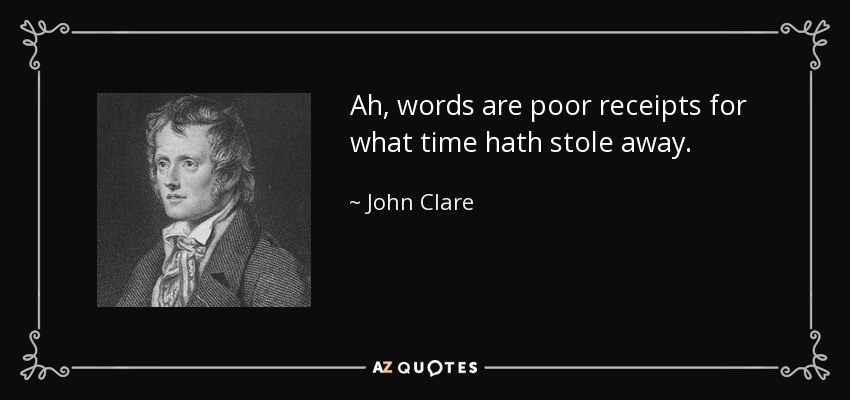 Ah, words are poor receipts for what time hath stole away. - John Clare