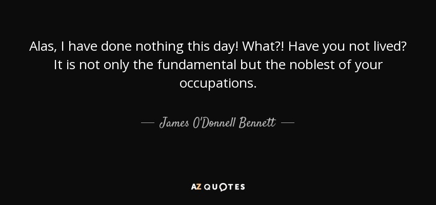 Alas, I have done nothing this day! What?! Have you not lived? It is not only the fundamental but the noblest of your occupations. - James O'Donnell Bennett