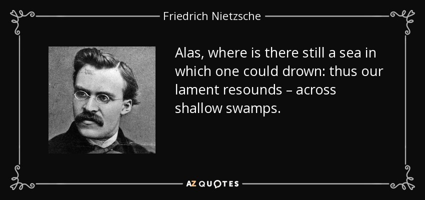 Alas, where is there still a sea in which one could drown: thus our lament resounds – across shallow swamps. - Friedrich Nietzsche