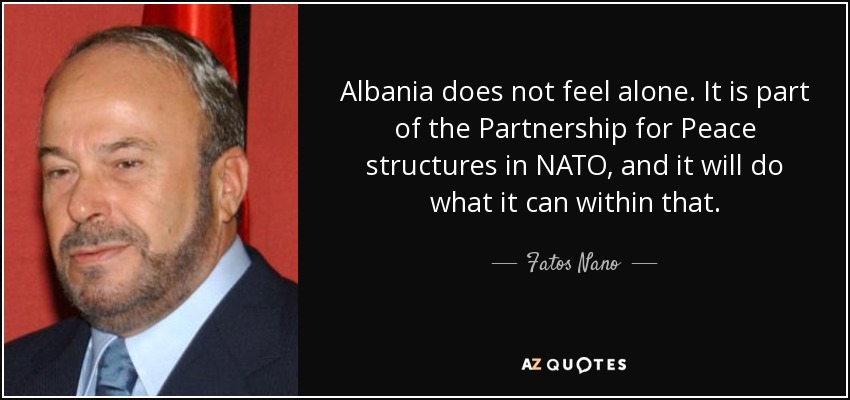 Albania does not feel alone. It is part of the Partnership for Peace structures in NATO, and it will do what it can within that. - Fatos Nano