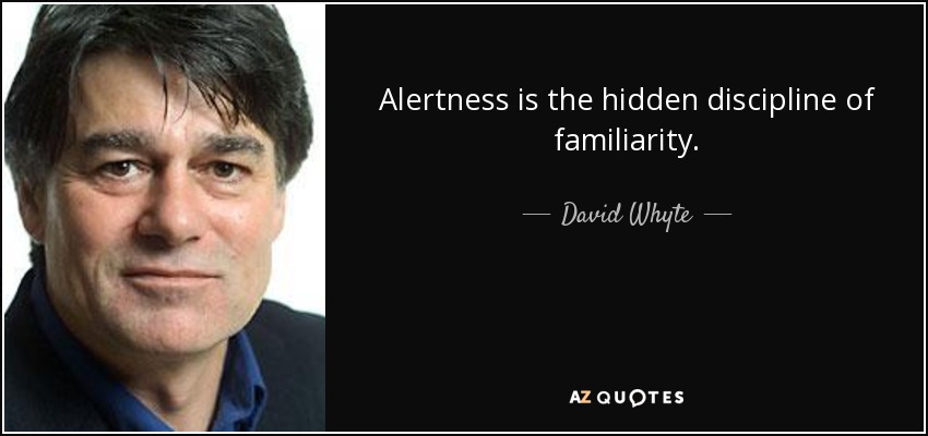 Alertness is the hidden discipline of familiarity. - David Whyte