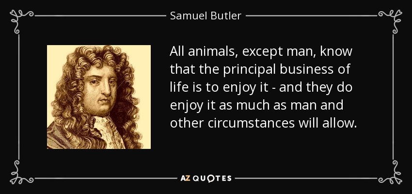 All animals, except man, know that the principal business of life is to enjoy it - and they do enjoy it as much as man and other circumstances will allow. - Samuel Butler