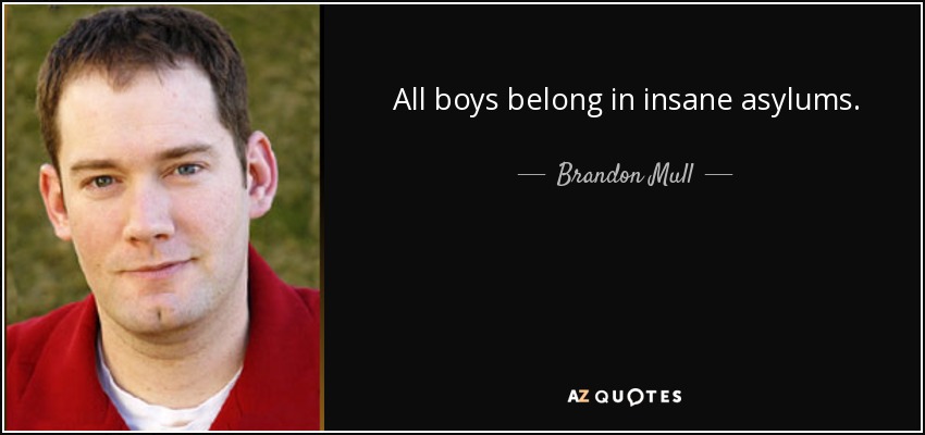 All boys belong in insane asylums. - Brandon Mull