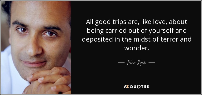 All good trips are, like love, about being carried out of yourself and deposited in the midst of terror and wonder. - Pico Iyer