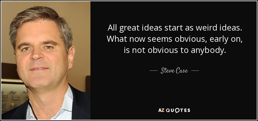All great ideas start as weird ideas. What now seems obvious, early on, is not obvious to anybody. - Steve Case