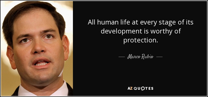 All human life at every stage of its development is worthy of protection. - Marco Rubio