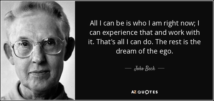 All I can be is who I am right now; I can experience that and work with it. That's all I can do. The rest is the dream of the ego. - Joko Beck