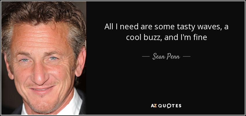 All I need are some tasty waves, a cool buzz, and I'm fine - Sean Penn