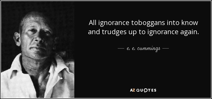 All ignorance toboggans into know and trudges up to ignorance again. - e. e. cummings
