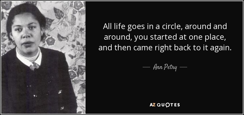 All life goes in a circle, around and around, you started at one place, and then came right back to it again. - Ann Petry