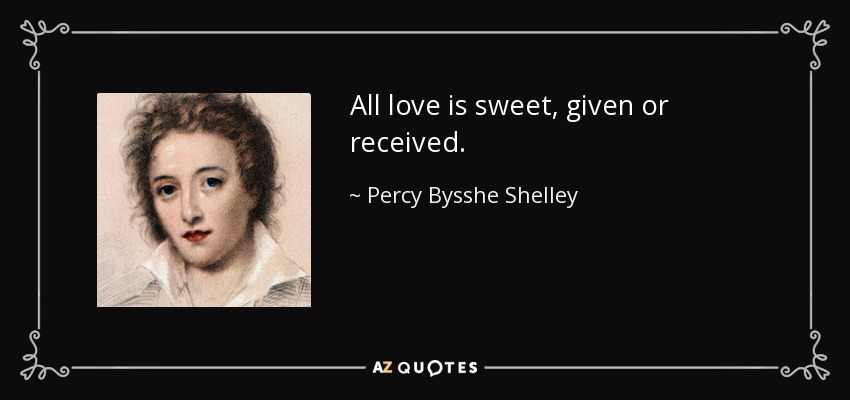 All love is sweet, given or received. - Percy Bysshe Shelley