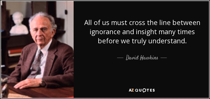 All of us must cross the line between ignorance and insight many times before we truly understand. - David Hawkins