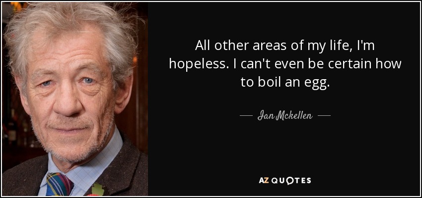 All other areas of my life, I'm hopeless. I can't even be certain how to boil an egg. - Ian Mckellen