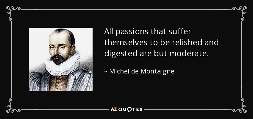 All passions that suffer themselves to be relished and digested are but moderate. - Michel de Montaigne
