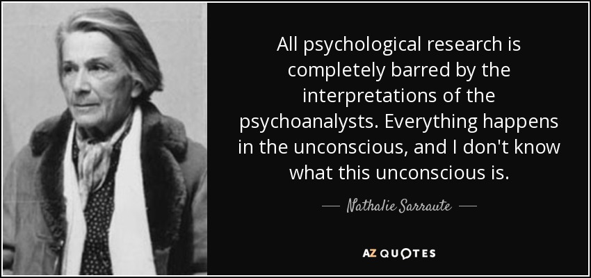 All psychological research is completely barred by the interpretations of the psychoanalysts. Everything happens in the unconscious, and I don't know what this unconscious is. - Nathalie Sarraute