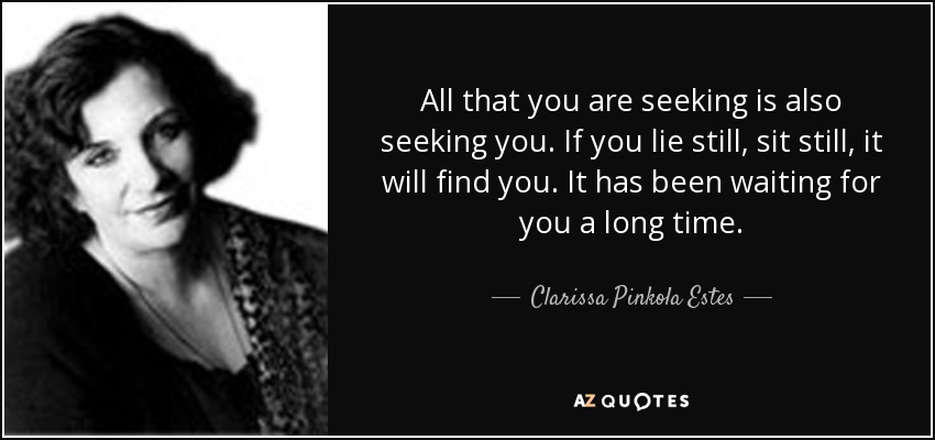 All that you are seeking is also seeking you. If you lie still, sit still, it will find you. It has been waiting for you a long time. - Clarissa Pinkola Estes