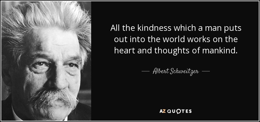All the kindness which a man puts out into the world works on the heart and thoughts of mankind. - Albert Schweitzer