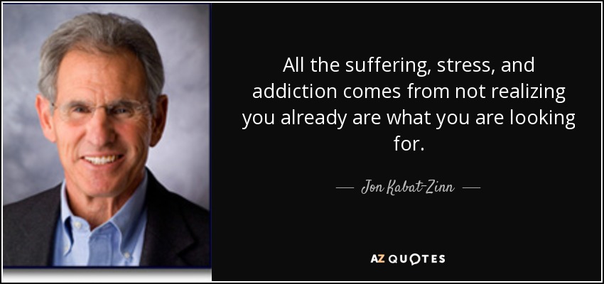 All the suffering, stress, and addiction comes from not realizing you already are what you are looking for. - Jon Kabat-Zinn