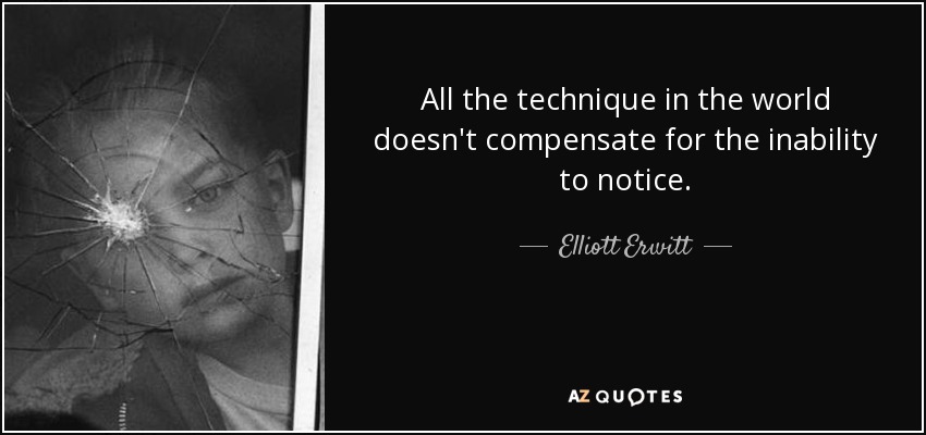 All the technique in the world doesn't compensate for the inability to notice. - Elliott Erwitt