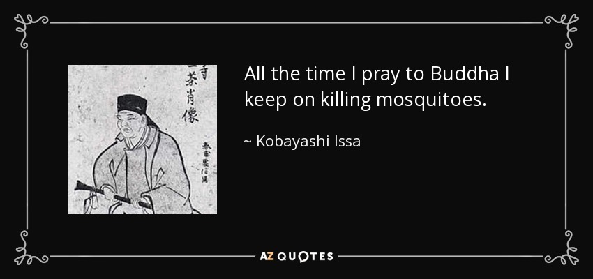 All the time I pray to Buddha I keep on killing mosquitoes. - Kobayashi Issa