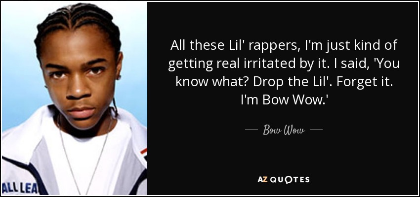 All these Lil' rappers, I'm just kind of getting real irritated by it. I said, 'You know what? Drop the Lil'. Forget it. I'm Bow Wow.' - Bow Wow