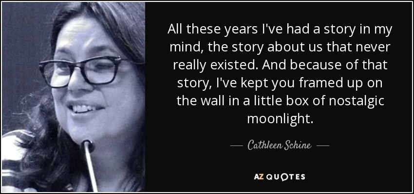 All these years I've had a story in my mind, the story about us that never really existed. And because of that story, I've kept you framed up on the wall in a little box of nostalgic moonlight. - Cathleen Schine