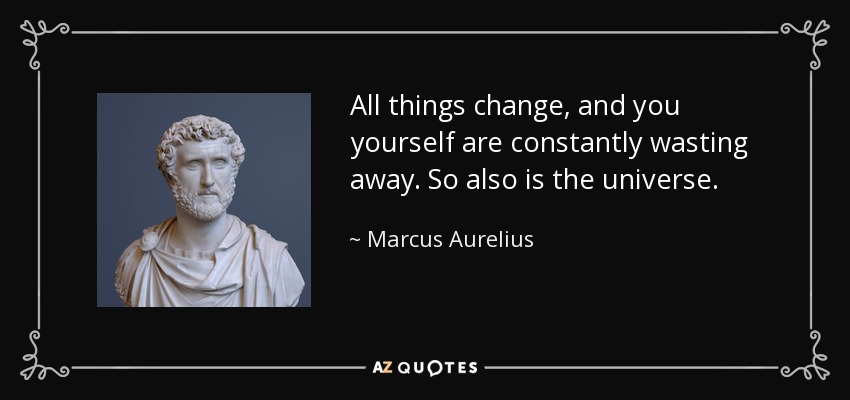 All things change, and you yourself are constantly wasting away. So also is the universe. - Marcus Aurelius