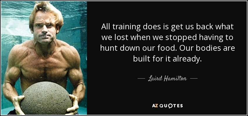 All training does is get us back what we lost when we stopped having to hunt down our food. Our bodies are built for it already. - Laird Hamilton