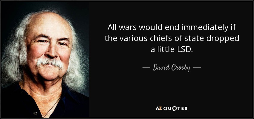 All wars would end immediately if the various chiefs of state dropped a little LSD. - David Crosby