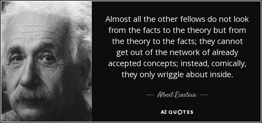 Almost all the other fellows do not look from the facts to the theory but from the theory to the facts; they cannot get out of the network of already accepted concepts; instead, comically, they only wriggle about inside. - Albert Einstein