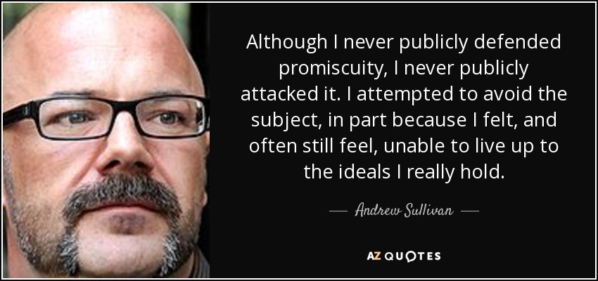 Although I never publicly defended promiscuity, I never publicly attacked it. I attempted to avoid the subject, in part because I felt, and often still feel, unable to live up to the ideals I really hold. - Andrew Sullivan
