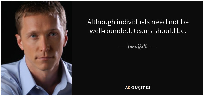 Although individuals need not be well-rounded, teams should be. - Tom Rath