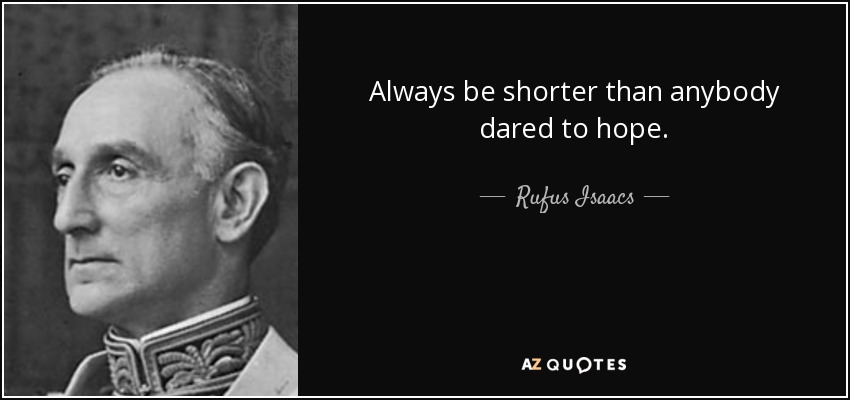 Always be shorter than anybody dared to hope. - Rufus Isaacs, 1st Marquess of Reading